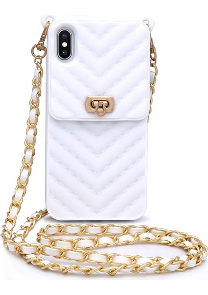 Iphone6 / 7 / 8 / Se2 Cüzdan Cep Telefonu Kılıfı Boyunlu ve Haberci Zincirli Kredi Kartı Yuvası Kız Kadın Silikon Darbeye Dayanıklı Cep Telefonu Kılıfı （beyaz） (Yurt Dışından)