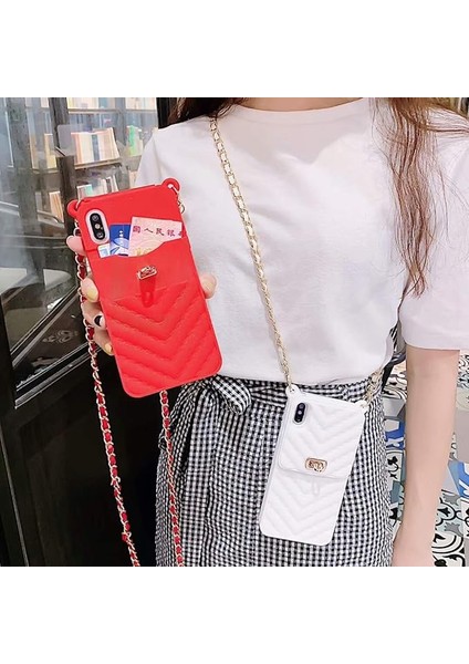 Iphone6 / 7 / 8 / Se2 Cüzdan Cep Telefonu Kılıfı Boyunlu ve Haberci Zincirli Kredi Kartı Yuvası Kız Kadın Silikon Darbeye Dayanıklı Cep Telefonu Kılıfı （beyaz） (Yurt Dışından) fırsatları