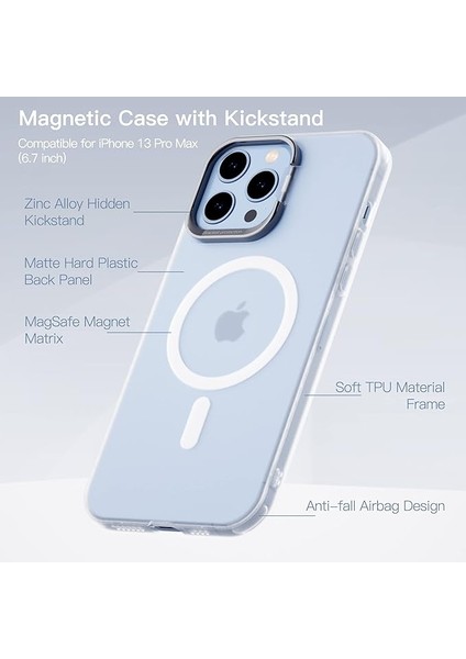 Magsafe Için iPhone 12 Pro Max ile Uyumlu Kılıf, Sert Kapak Kamera Lens Koruyucu Telefon Standı Mat Şeffaf Pc+Tpu Darbeye Dayanıklı Koruma Aksesuarları (12 Pro Max, Beyaz) (Yurt Dışından)