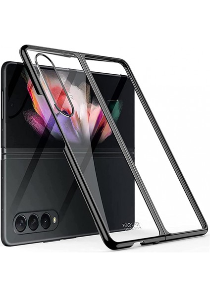 Samsung Galaxy Z Fold 3 2021 ile Uyumlu Kılıf Için, Şeffaf Sert Pc Kasası Sarı Çizilmeye Dayanıklı Galvanizli Koruyucu Kılıf Samsung Galaxy Z Fold 3 5g 2021 - Siyah (Yurt Dışından)