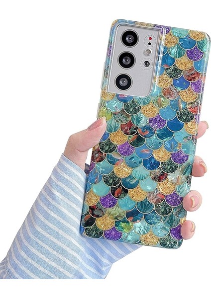 Samsung Galaxy S22 Ultra 5g ile Uyumlu 6.8 Inç Kılıf Lüks Elektroliz Denizkızı Balık Terazi Telefon Kılıfı Gradyan Kadınlar Için Yumuşak Parlak Darbeye Dayanıklı Kapak Tampon (Yurt Dışından)