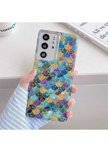Samsung Galaxy S22 Ultra 5g ile Uyumlu 6.8 Inç Kılıf Lüks Elektroliz Denizkızı Balık Terazi Telefon Kılıfı Gradyan Kadınlar Için Yumuşak Parlak Darbeye Dayanıklı Kapak Tampon (Yurt Dışından) modelleri