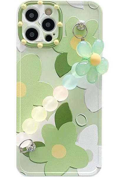 Kızlar Kadınlar Yaratıcı Zarif Taze Çiçek Çiçek Tema iPhone Için Yumuşak Tpu Silikon Kauçuk Telefon Kılıfı, Yeşil Çiçek Şeffaf Küçük Top Bileklik Askı Zinciri Telefon Kapağı - Ipho (Yurt Dışından)