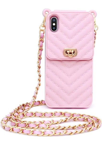 Iphone6 / 7 / 8 / Se2 Cüzdan Cep Telefonu Kılıfı Boyunlu ve Haberci Zincirli Kredi Kartı Yuvası Kız Kadın Silikon Darbeye Dayanıklı Cep Telefonu Kılıfı （pembe） (Yurt Dışından)