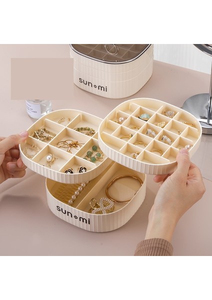 Retro Krem ​​tarzı Mücevher Saklama Kutusu, Yüksek Görünümlü Çok Katmanlı Küpeler, Küpeler, Kolyeler, Yüzükler, Saatler, Mücevher Kutuları (Yurt Dışından)