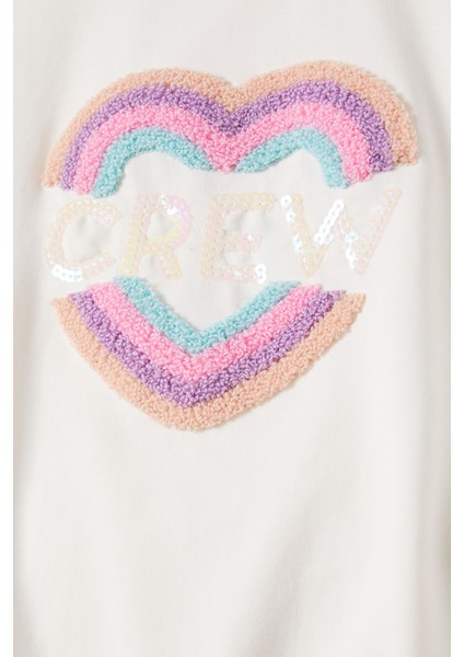Ekru Renkli Kalp Desenli Payetli Kız Çocuk Sweatshirt 16692 fiyatları