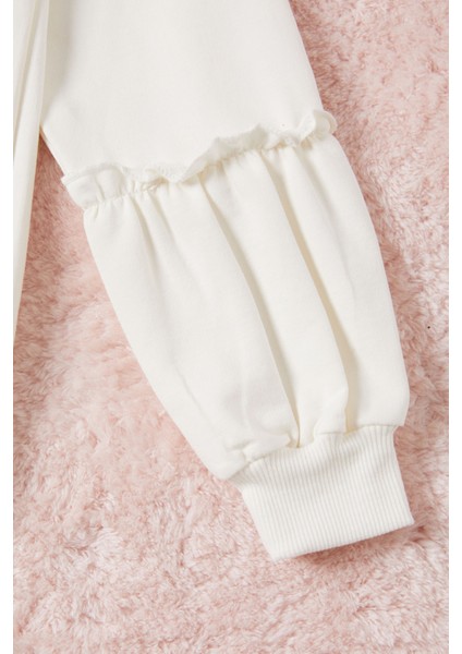 Ekru Renkli Kalp Desenli Payetli Kız Çocuk Sweatshirt 16692 modelleri