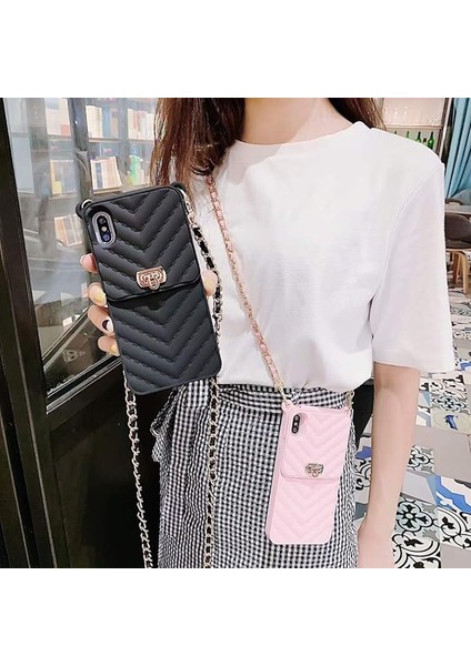 Iphone6 / 7 / 8 / Se2 Cüzdan Cep Telefonu Kılıfı ile Boyun ve Haberci Zinciri Kredi Kartı Yuvası Kız Kadın Silikon Darbeye Dayanıklı Cep Telefonu Kılıfı (Siyah) (Yurt Dışından) fiyatları