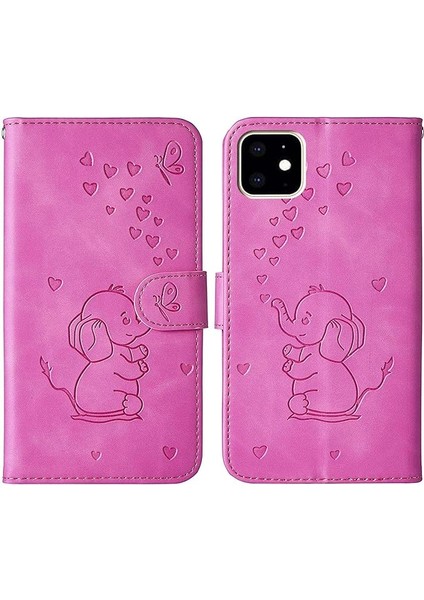 iPhone 12 Mini Telefon Kılıfı, Kart Yuvalı Güzel Fil Aşk Kalp Karikatür Deseni, Katlanır Stand, Manyetik Kapak Kapağı, iPhone 12 Mini (5.4 Inç) ile Uyumlu - Kırmızı (Yurt Dışından)