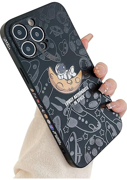 iPhone 11 Pro ile Uyumlu Astronot Kılıfı Kadın Kızlar Düz Renk Sevimli Kılıf Kamera Lensi Tam Koruma iPhone 11 Pro Için Yumuşak Silikon Koruyucu Kılıf 5.8 Inç (Siyah(Astronot)) (Yurt Dışından)