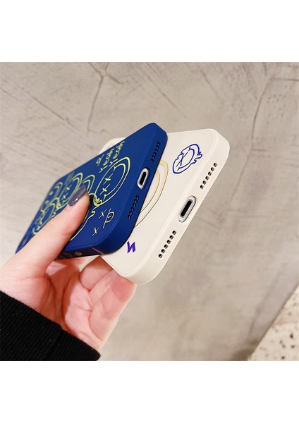 Sevimli Siyah Mutlu Gülümseme Graffiti Yan Baskı Telefon Kapağı Apple iPhone Için 12 Pro Max Kadınlar Için Ince Yumuşak Kılıflar iPhone 12PROMAX Mavi (Yurt Dışından) modelleri