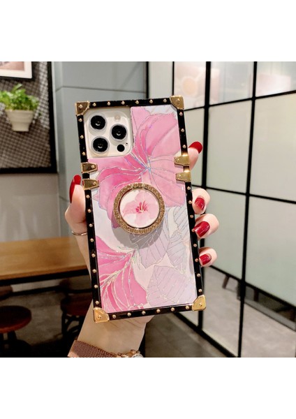 iPhone 13 Pro Max ile Uyumlu Kare Telefon Kılıfı, Parlak Çiçekler Desenli Darbeye Dayanıklı Koruma Halkalı Standlı Ağır Hizmet Pembe Telefon Kılıfı (Yurt Dışından) fiyatları