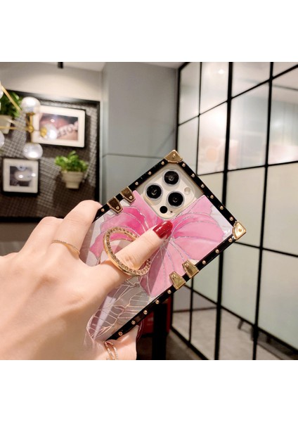 iPhone 13 Pro Max ile Uyumlu Kare Telefon Kılıfı, Parlak Çiçekler Desenli Darbeye Dayanıklı Koruma Halkalı Standlı Ağır Hizmet Pembe Telefon Kılıfı (Yurt Dışından) modelleri