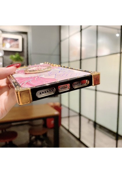 iPhone 13 Pro Max ile Uyumlu Kare Telefon Kılıfı, Parlak Çiçekler Desenli Darbeye Dayanıklı Koruma Halkalı Standlı Ağır Hizmet Pembe Telefon Kılıfı (Yurt Dışından) fırsatları