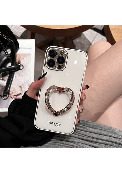iPhone 12 Pro Max ile Uyumlu Kızlar Için Kılıf Kadın Sevimli Glitter Rhinestones Kaplama Kılıf ve Kalp Katlanır Stand Tutacağı Sert Pc Geri iPhone 12 Pro Max Için Yumuşak Tpu Tampo (Yurt Dışından) fırsatları
