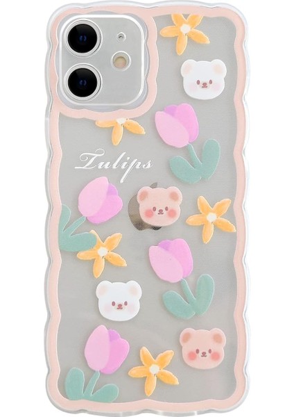 iPhone 11 ile Uyumlu Kılıf Şeffaf Sevimli Çiçek Ayı Desenli Dantel Lens Koruması Kadın Kızlar Için Tasarım iPhone Için Moda Ince Yumuşak Esnek Tpu Kauçuk 11-Lale (Yurt Dışından)