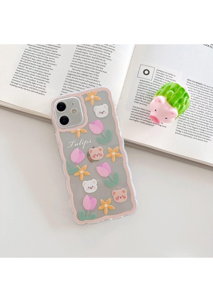 iPhone 11 ile Uyumlu Kılıf Şeffaf Sevimli Çiçek Ayı Desenli Dantel Lens Koruması Kadın Kızlar Için Tasarım iPhone Için Moda Ince Yumuşak Esnek Tpu Kauçuk 11-Lale (Yurt Dışından) modelleri