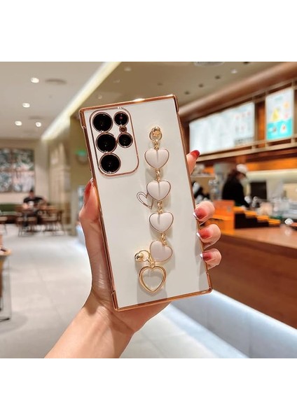 Samsung Galaxy S22 Ultra Kılıf Için Kadın Kızlar Için Sevimli, Aşk-Kalp Kayışı Bileklik Zincir Tutma ile Lüks Kaplama Kapak Yumuşak Parlak Tpu Silikon Kılıf Galaxy S22 Ultra Beyaz (Yurt Dışından) fiyatları