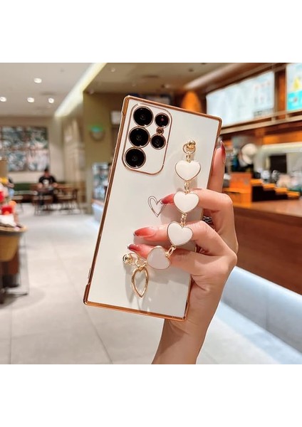 Samsung Galaxy S22 Ultra Kılıf Için Kadın Kızlar Için Sevimli, Aşk-Kalp Kayışı Bileklik Zincir Tutma ile Lüks Kaplama Kapak Yumuşak Parlak Tpu Silikon Kılıf Galaxy S22 Ultra Beyaz (Yurt Dışından) modelleri