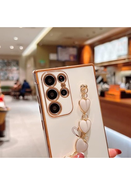 Samsung Galaxy S22 Ultra Kılıf Için Kadın Kızlar Için Sevimli, Aşk-Kalp Kayışı Bileklik Zincir Tutma ile Lüks Kaplama Kapak Yumuşak Parlak Tpu Silikon Kılıf Galaxy S22 Ultra Beyaz (Yurt Dışından) fırsatları