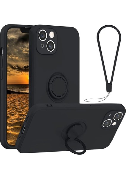 iPhone 13.360 ° Dirsek Koruyucu Kapak, El Askılı, Destek Manyetik Araç Desteği, 6,1 Inç (Siyah) Için Silikon Halka Dirsek Cep Telefonu Kılıfı (Yurt Dışından)