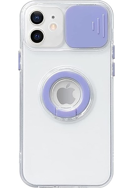 Candy Color Halka Tutucu Slide Lens Kamera Kapağı Koruması Şeffaf Yumuşak iPhone Kılıfı (Mor, iPhone 13 Pro Max) (Yurt Dışından)