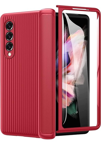 Menteşe Korumalı Galaxy Z Fold 3 5g Kılıf, Kadın Kızlar Için 9h Temperli Cam Ekran Koruyuculu Fold 3 Kılıf, Samsung Galaxy Z Fold 3-Kırmızı Için Dalgalanma Tasarımlı Darbeye Dayanı (Yurt Dışından)