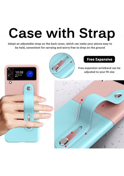 For Compatible With Samsung Galaxy Z Flip 3 Case, Leather Cover, Slim Drop Case Bumper Case With Stand, Shoulder Strap, Galaxy Z Flip 3 5g - Ice Blue + Pink (Yurt Dışından) fiyatları
