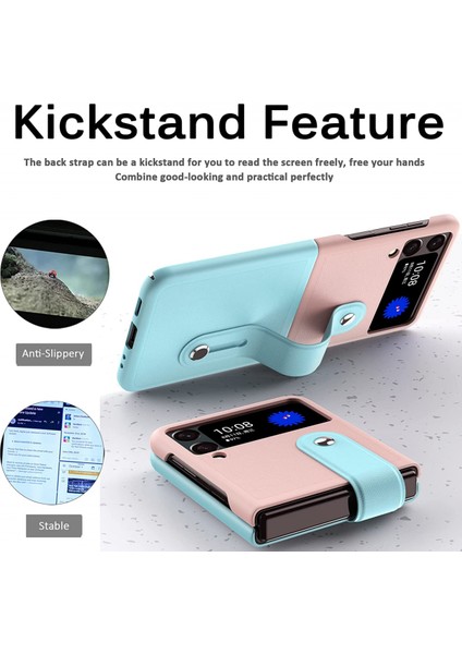 For Compatible With Samsung Galaxy Z Flip 3 Case, Leather Cover, Slim Drop Case Bumper Case With Stand, Shoulder Strap, Galaxy Z Flip 3 5g - Ice Blue + Pink (Yurt Dışından) modelleri