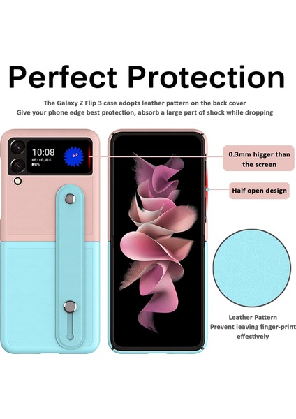 For Compatible With Samsung Galaxy Z Flip 3 Case, Leather Cover, Slim Drop Case Bumper Case With Stand, Shoulder Strap, Galaxy Z Flip 3 5g - Ice Blue + Pink (Yurt Dışından) fırsatları