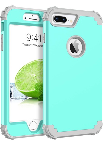 iPhone 6 Plus Için Kılıf, 3'ü 1 Arada Hibrit Sert Plastik Yumuşak Kauçuk Ağır Hizmet Sağlam Tampon iPhone 6 Plus Için Darbeye Dayanıklı Tam Vücut Koruyucu Telefon Kılıfı, Yeşil (Yurt Dışından)