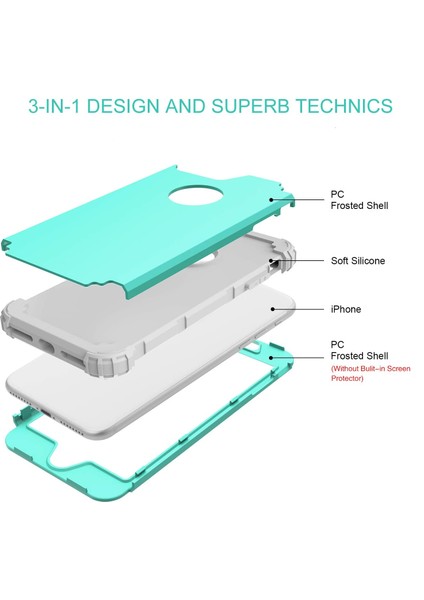 iPhone 6 Plus Için Kılıf, 3'ü 1 Arada Hibrit Sert Plastik Yumuşak Kauçuk Ağır Hizmet Sağlam Tampon iPhone 6 Plus Için Darbeye Dayanıklı Tam Vücut Koruyucu Telefon Kılıfı, Yeşil (Yurt Dışından) modelleri