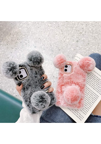 iPhone 13 Mini Için Peluş Kürklü Kılıf, Bling Glitter 3D Elmas Ilmek Kamera Koruma Kapağı ile Bulanık Kabarık Top Tavşan Kürk Saç Sevimli Karikatür Ayı Kulak (Yurt Dışından) fiyatları