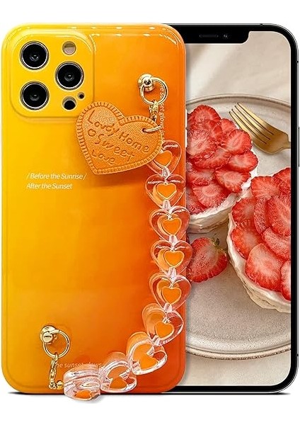 iPhone 13 Pro ile Uyumlu Degrade Kılıf Dahili Sevimli Kalp Tutuculu Kılıf, iPhone 13 Pro ile Uyumlu Kadın ve Kız Çocukları Için Renkli Taze Telefon Kapağı Tasarlanmış Kılıf (Altın (Yurt Dışından)