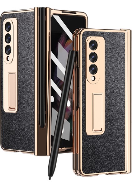 For Compatible With Samsung Galaxy Z Fold 3 Shockproof Hinge Protection Hd Tempered Glass Screen Protector Pu Leather Hard Pc Frame Full Coverage Cover With S Pen Stand Z Fold 3 - (Yurt Dışından)