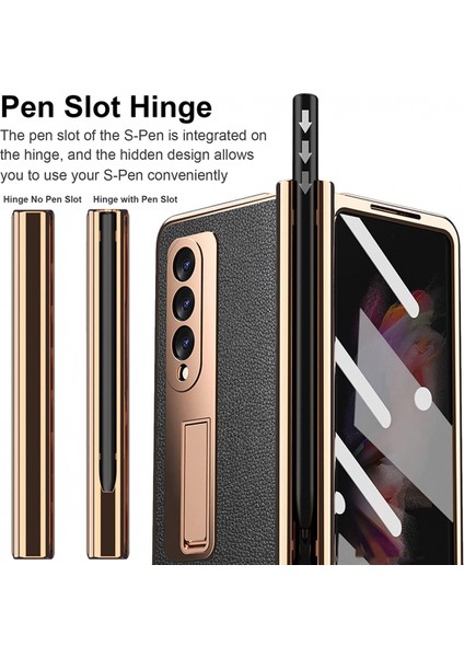 For Compatible With Samsung Galaxy Z Fold 3 Shockproof Hinge Protection Hd Tempered Glass Screen Protector Pu Leather Hard Pc Frame Full Coverage Cover With S Pen Stand Z Fold 3 - (Yurt Dışından) fiyatları