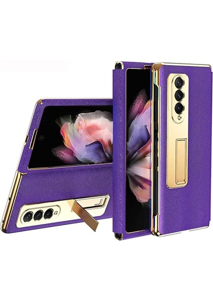 Samsung Galaxy Z Fold 3 Için Kılıf Lüks Deri Hibrit Kaplama Pc ve Kickstand Kapaklı Samsung Galaxy Z Fold 3 5g 2021 Için Darbeye Dayanıklı Koruyucu Katlama Kılıfı (Mor) (Yurt Dışından)