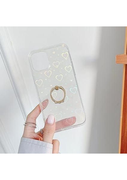 iPhone 11 Kılıf ile Uyumlu, Elmas Yüzüklü Clear Sparkle Bling Laser Darbeye Dayanıklı Koruyucu Kapak Kickstand Kızlar Kadınlar Için Moda Renkli Parıltılı Aşk Kalp Tasarımı (Yurt Dışından) fiyatları