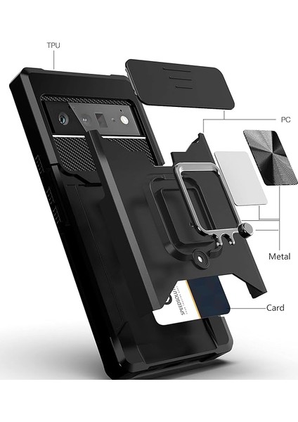 Google Pixel 6 2021 ile Uyumlu Kamera Kılıfı ve Destek Ayaklı Kılıf, Sürgülü Mercek Kapağı+Döndürme Halkası Standı+Kart Tutucu, Darbeye Dayanıklı, Google Pixel 6 Yeşil Için Tam Kor (Yurt Dışından) modelleri