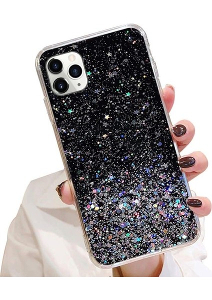 iPhone 13PRO Max ile Uyumlu Parıltılı Kılıf Kadın Kızlar Için Şeffaf Bling Kılıfı Parlayan Işıltı Lüks Moda Yıldızları Tasarımı iPhone 13PROMAX, Siyah Için Ultra Ince Yumuşak Tpu K (Yurt Dışından)