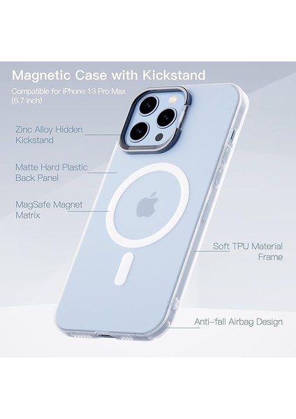 Magsafe Için iPhone 13 Pro Max ile Uyumlu Kılıf, Sert Kapak Kamera Lens Koruyucu Telefon Standı Mat Şeffaf Pc+Tpu Darbeye Dayanıklı Koruma Aksesuarları (13 Pro Max, Beyaz) (Yurt Dışından) fiyatları
