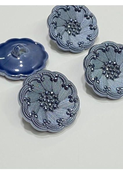 Italyan Model Trençkot, Kaban ve Mont Düğmesi Takımı 4'lü Set Indigo 2,7 cm