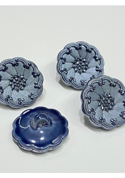 Italyan Model Trençkot, Kaban ve Mont Düğmesi Takımı 4'lü Set Indigo 2,7 cm