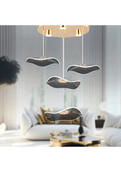 Jolie 4'lü Yuvarlak 3 Renkli 39 Watt Gold Kristal Ledli Modern Oturma Odası Salon Sarkıt Avize