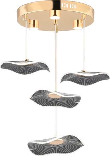 Jolie 4'lü Yuvarlak 3 Renkli 39 Watt Gold Kristal Ledli Modern Oturma Odası Salon Sarkıt Avize