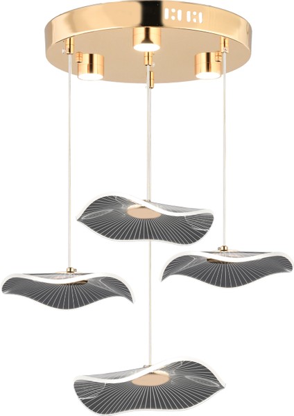 Jolie 4'lü Yuvarlak 3 Renkli 39 Watt Gold Kristal Ledli Modern Oturma Odası Salon Sarkıt Avize