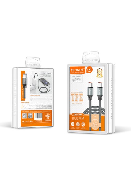Samsung Xiaomi Oppo Reeder Huawei Için Örgülü 65W Type C To Type C Hızlı Şarj Kablosu