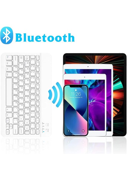 Bluetooth Ios Ipad Android Windows Uyumlu Klavye Mouse Seti - Sessiz - Şarjlı - Combo - Ultra Ince - Türkçe - Kablosuz Beyaz