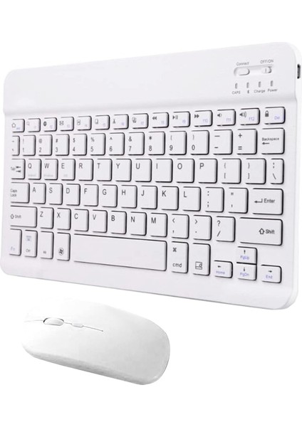 Bluetooth Ios Ipad Android Windows Uyumlu Klavye Mouse Seti - Sessiz - Şarjlı - Combo - Ultra Ince - Türkçe - Kablosuz Beyaz