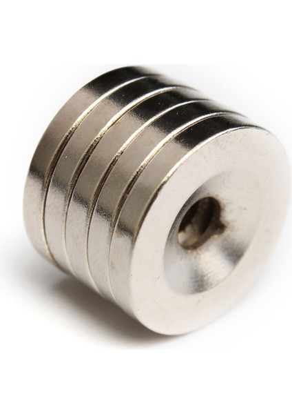 20X5 Mm, Yuvarlak, Havşalı, Neodyum Mıknatıs, Güçlü Magnet, 5 Adet (ÇAP:20MM, Kalınlık:5mm)